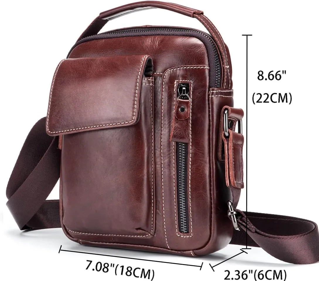 Small Genuine Leather Shoulder Messenger Bag for Men Sling Crossbody Purse for Business Travel or Commuting
