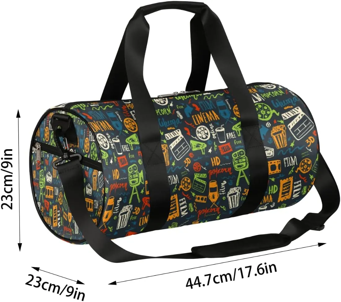 Small Gym Duffel Bags 17.8×9×9 Cinema Gym Bag for Men Women Overnight Weekender Bag Lightweight Sport Duffle Bag Carry On Gymbag