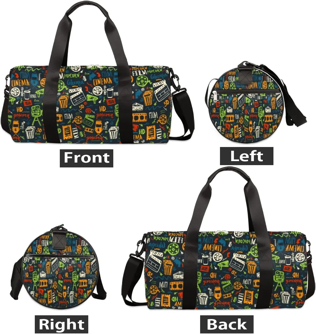 Small Gym Duffel Bags 17.8×9×9 Cinema Gym Bag for Men Women Overnight Weekender Bag Lightweight Sport Duffle Bag Carry On Gymbag