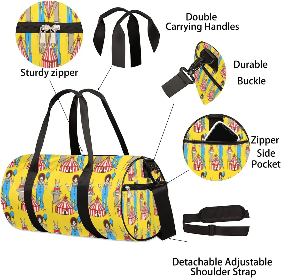 Small Gym Duffel Bags 17.8×9×9 Circus Troupe Gym Bag for Men Women Overnight Weekender Bag Lightweight Sport Duffle Bag Carry On Gymbag