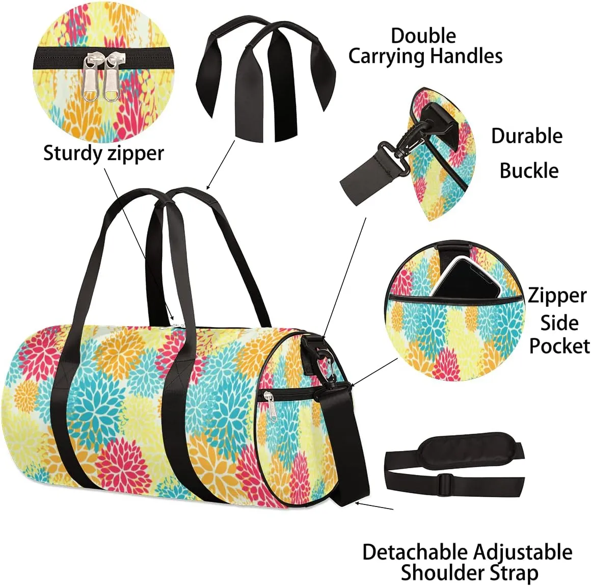Small Gym Duffel Bags 17.8×9×9 Firework Flower Gym Bag for Men Women Overnight Weekender Bag Lightweight Sport Duffle Bag Carry On Gymbag