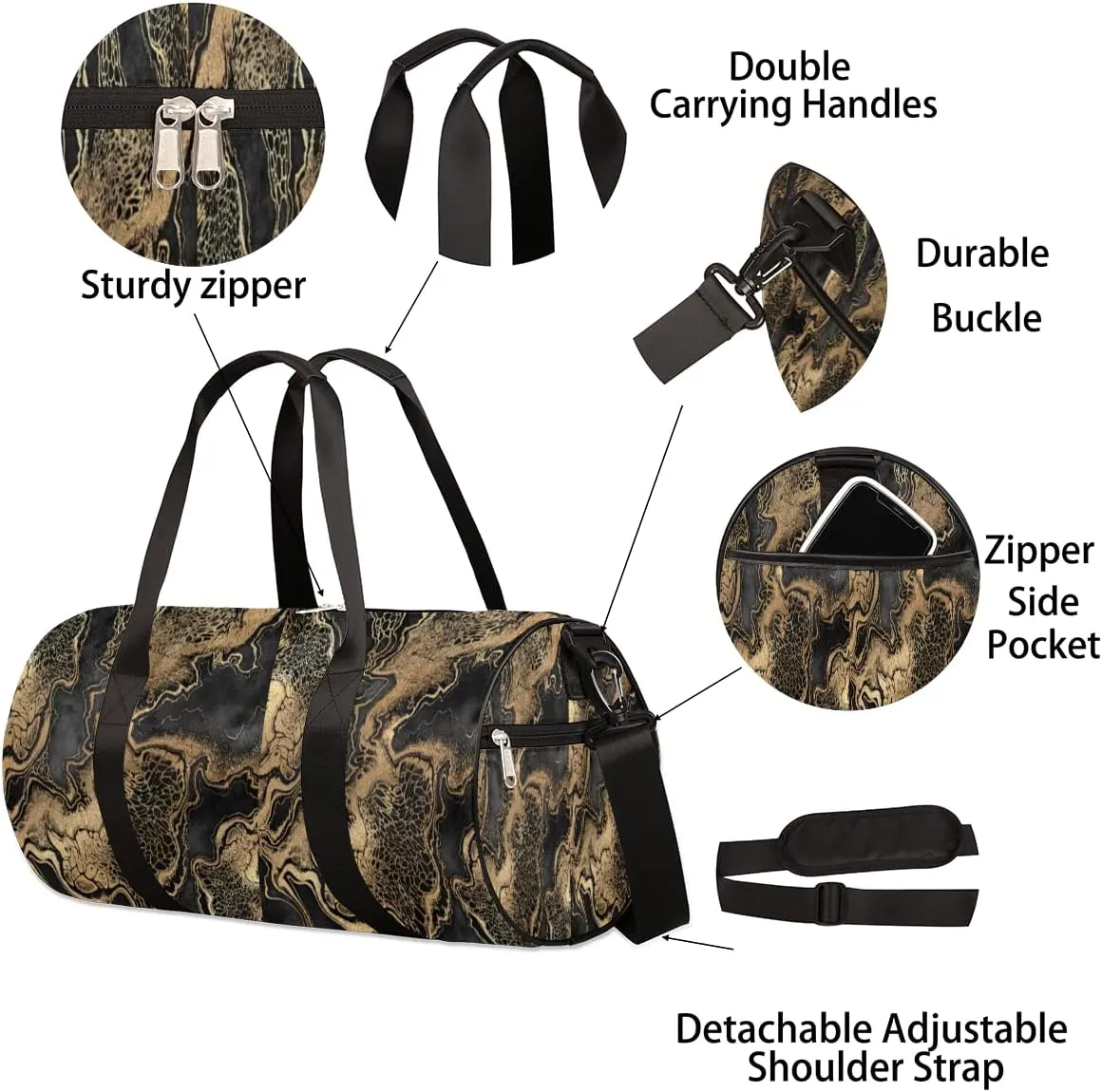 Small Gym Duffel Bags 17.8×9×9 Marble Tide Shape Gym Bag for Men Women Overnight Weekender Bag Lightweight Sport Duffle Bag Carry On Gymbag