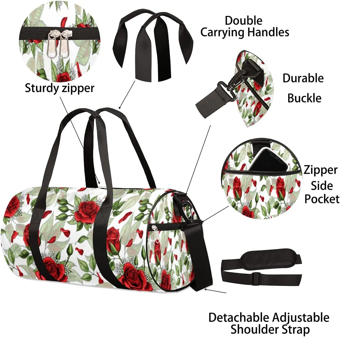 Small Gym Duffel Bags 17.8×9×9 Rose Petals Crisp Gym Bag for Men Women Overnight Weekender Bag Lightweight Sport Duffle Bag Carry On Gymbag