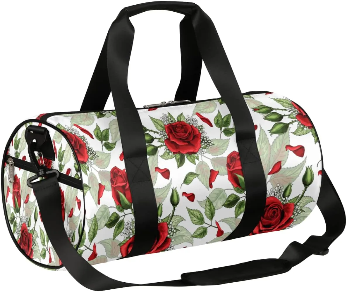 Small Gym Duffel Bags 17.8×9×9 Rose Petals Crisp Gym Bag for Men Women Overnight Weekender Bag Lightweight Sport Duffle Bag Carry On Gymbag
