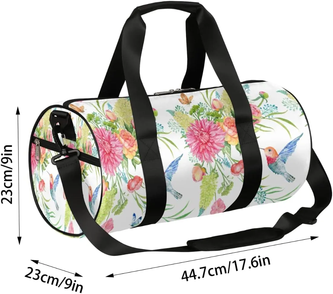 Small Gym Duffel Bags 17.8×9×9 Spring Flower Buttlerfly Gym Bag for Men Women Overnight Weekender Bag Lightweight Sport Duffle Bag Carry On Gymbag