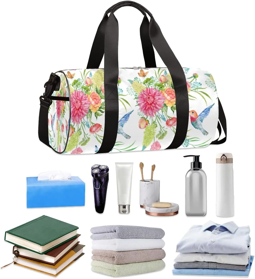 Small Gym Duffel Bags 17.8×9×9 Spring Flower Buttlerfly Gym Bag for Men Women Overnight Weekender Bag Lightweight Sport Duffle Bag Carry On Gymbag