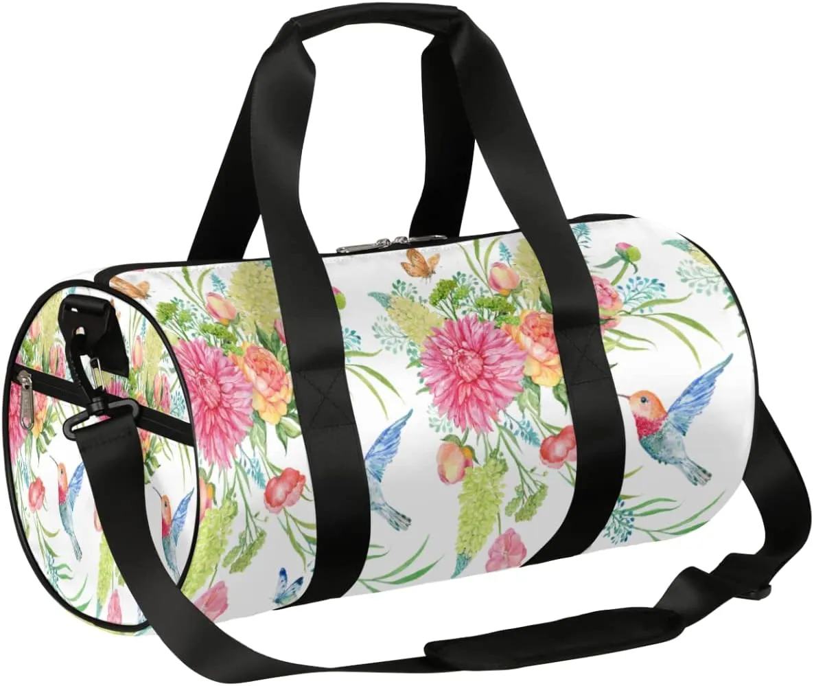 Small Gym Duffel Bags 17.8×9×9 Spring Flower Buttlerfly Gym Bag for Men Women Overnight Weekender Bag Lightweight Sport Duffle Bag Carry On Gymbag