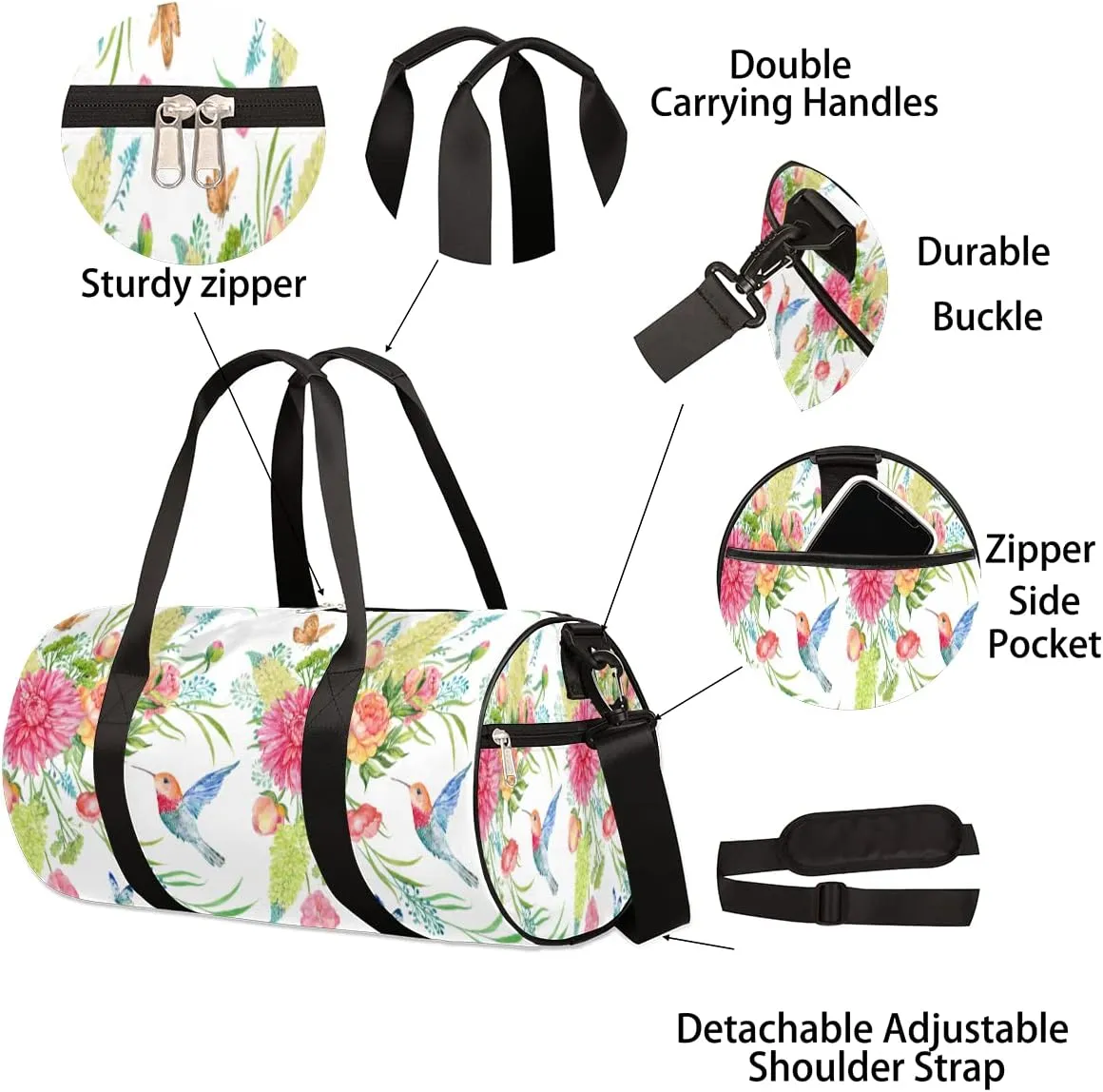Small Gym Duffel Bags 17.8×9×9 Spring Flower Buttlerfly Gym Bag for Men Women Overnight Weekender Bag Lightweight Sport Duffle Bag Carry On Gymbag