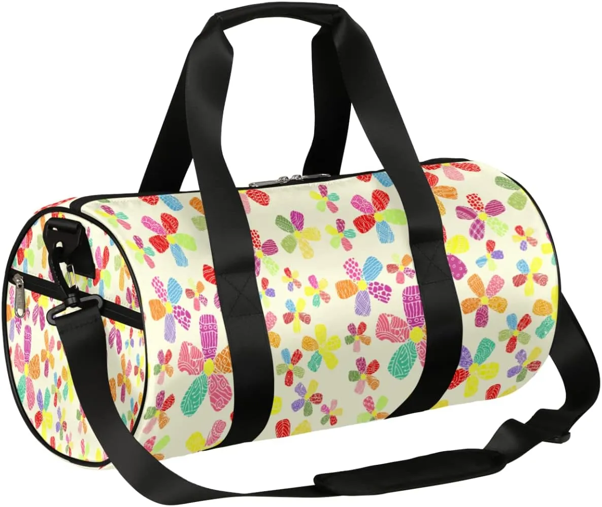 Small Gym Duffel Bags 17.8×9×9 Stunned Cartoon Flower Gym Bag for Men Women Overnight Weekender Bag Lightweight Sport Duffle Bag Carry On Gymbag