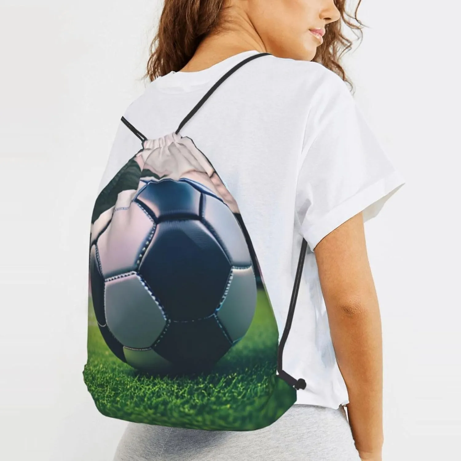 Soccer Ball Drawstring Cinch Backpack Polyester Sack Pack String Bag For Hiking Camping Adventure