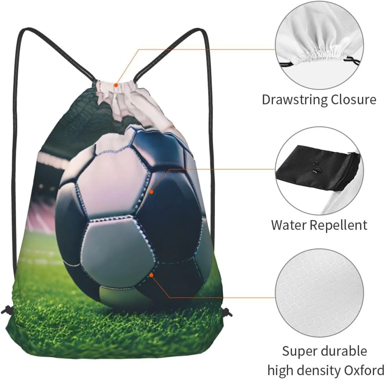 Soccer Ball Drawstring Cinch Backpack Polyester Sack Pack String Bag For Hiking Camping Adventure