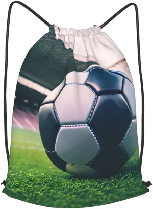 Soccer Ball Drawstring Cinch Backpack Polyester Sack Pack String Bag For Hiking Camping Adventure
