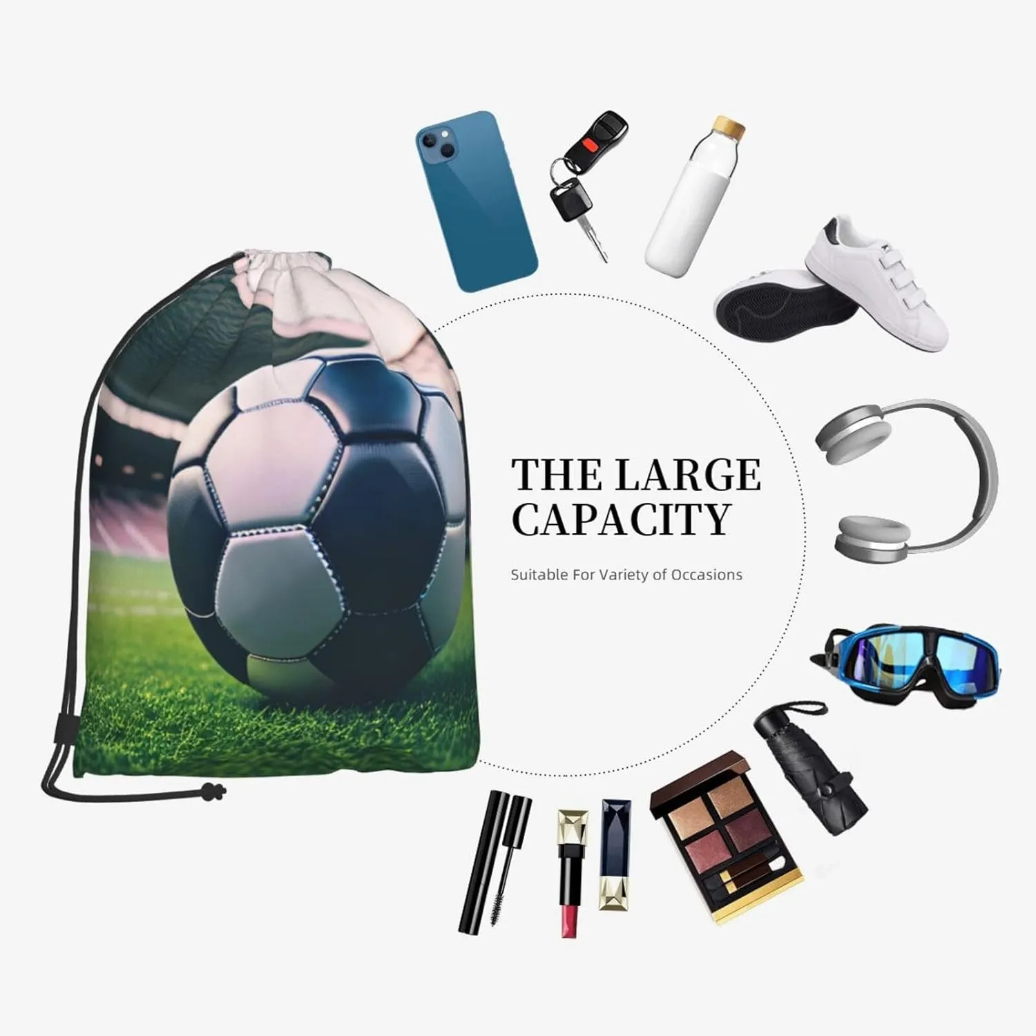 Soccer Ball Drawstring Cinch Backpack Polyester Sack Pack String Bag For Hiking Camping Adventure