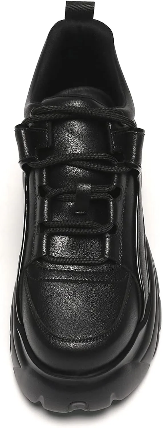 somiliss Chunky Platform Sneakers Shoes for Women Microfiber Leather Lace Up Casual White Black Walking Shoes Women Fashion Sneakers