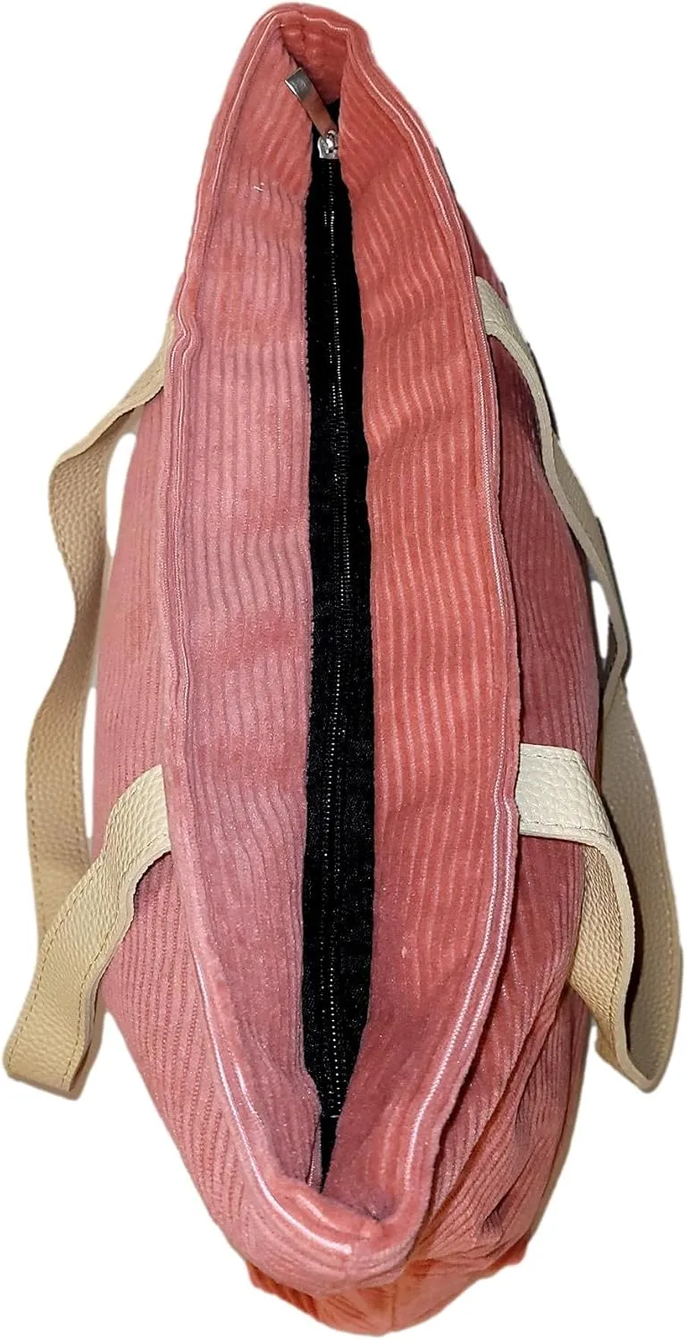 SONA G DESIGNS Large Zipper Closure Corduroy Bag for Women with Inner Pocket