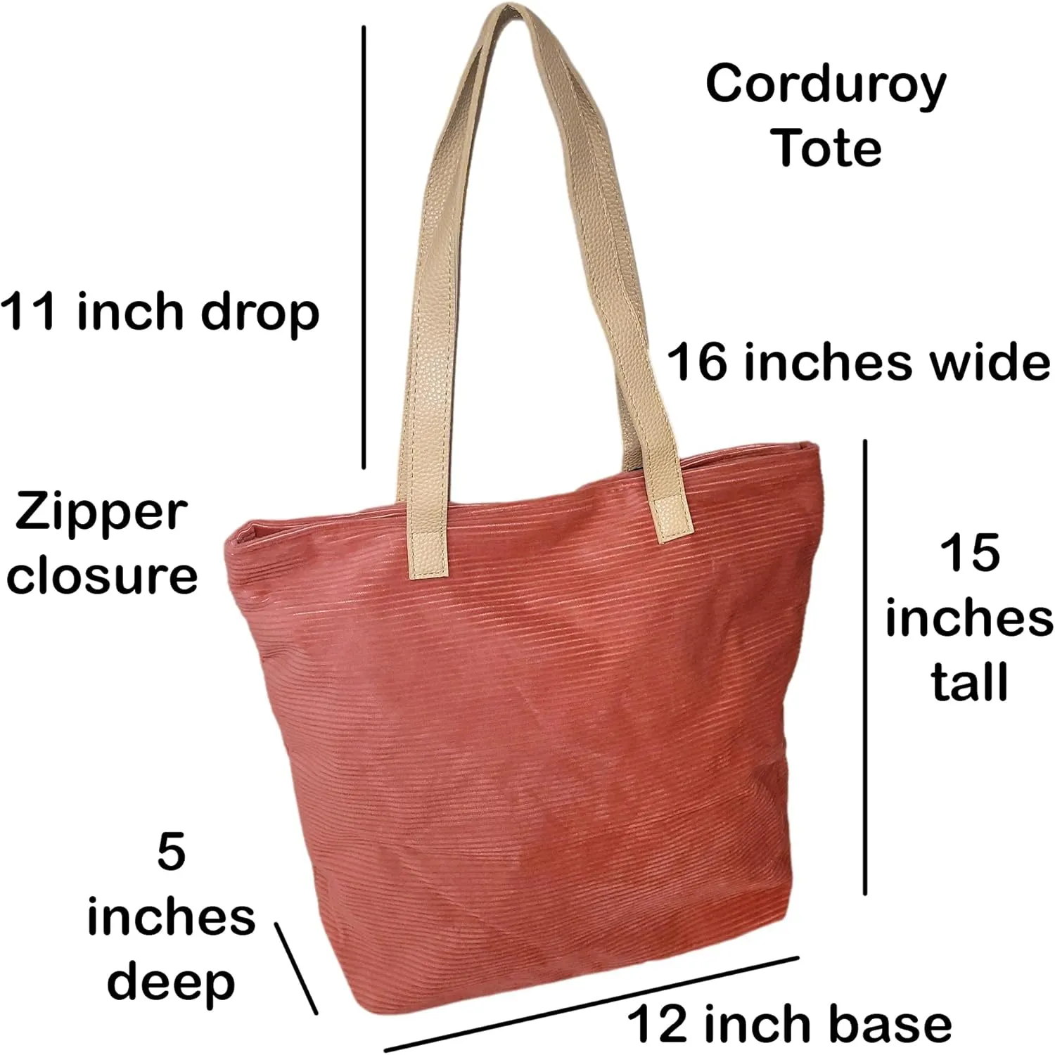 SONA G DESIGNS Large Zipper Closure Corduroy Bag for Women with Inner Pocket