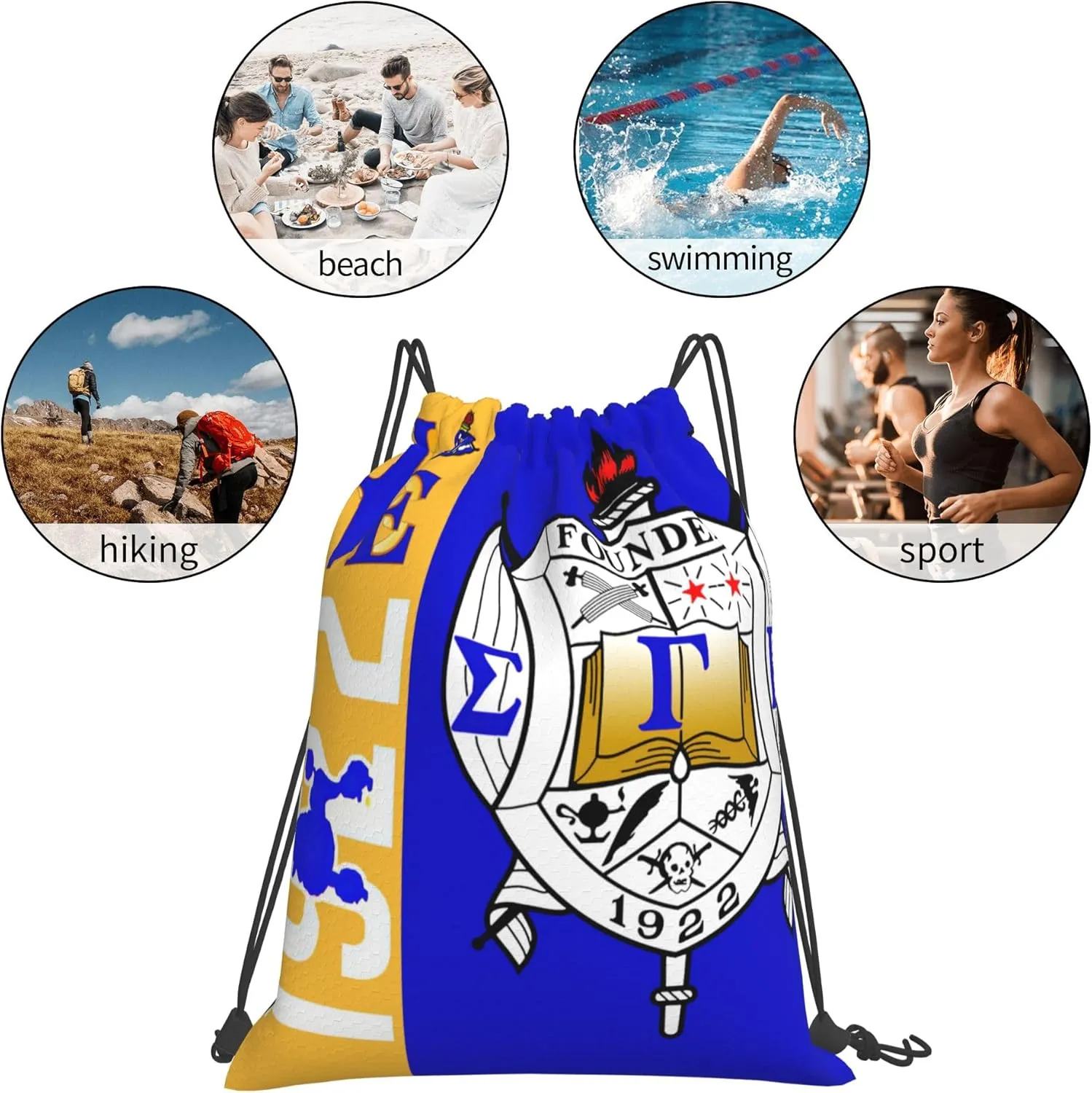 Sorority Multifunctional Drawstring Bags Backpack Large Sport Gym Travel School Backpack for Men Women Hiking Daypack, Style-1
