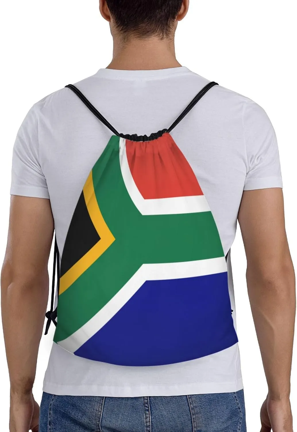 South African Flag Print Drawstring Backpack Foldable Draw String Back Bag For Shopping Sport Yoga Travel.