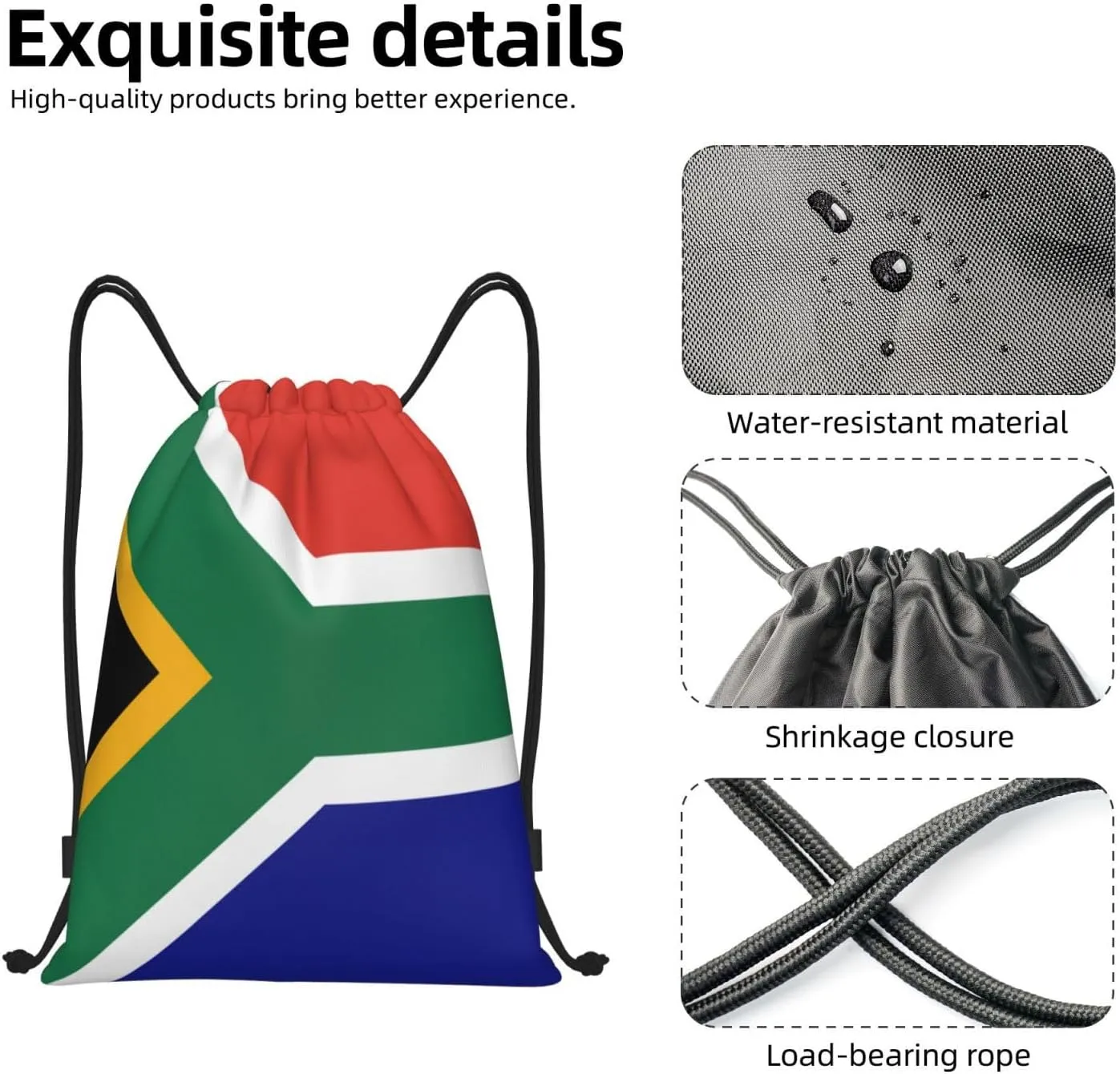 South African Flag Print Drawstring Backpack Foldable Draw String Back Bag For Shopping Sport Yoga Travel.