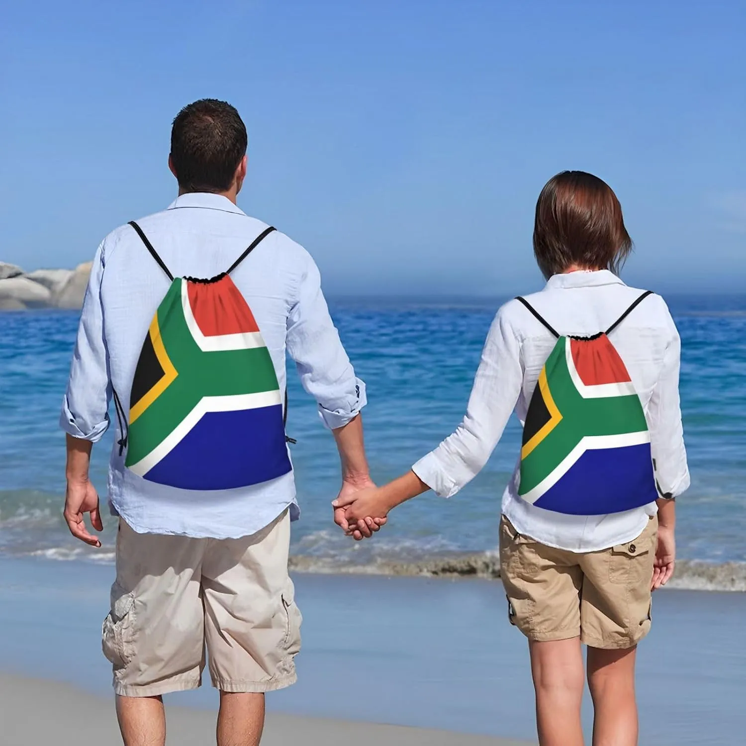 South African Flag Print Drawstring Backpack Foldable Draw String Back Bag For Shopping Sport Yoga Travel.