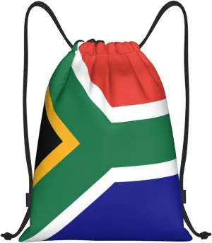 South African Flag Print Drawstring Backpack Foldable Draw String Back Bag For Shopping Sport Yoga Travel.