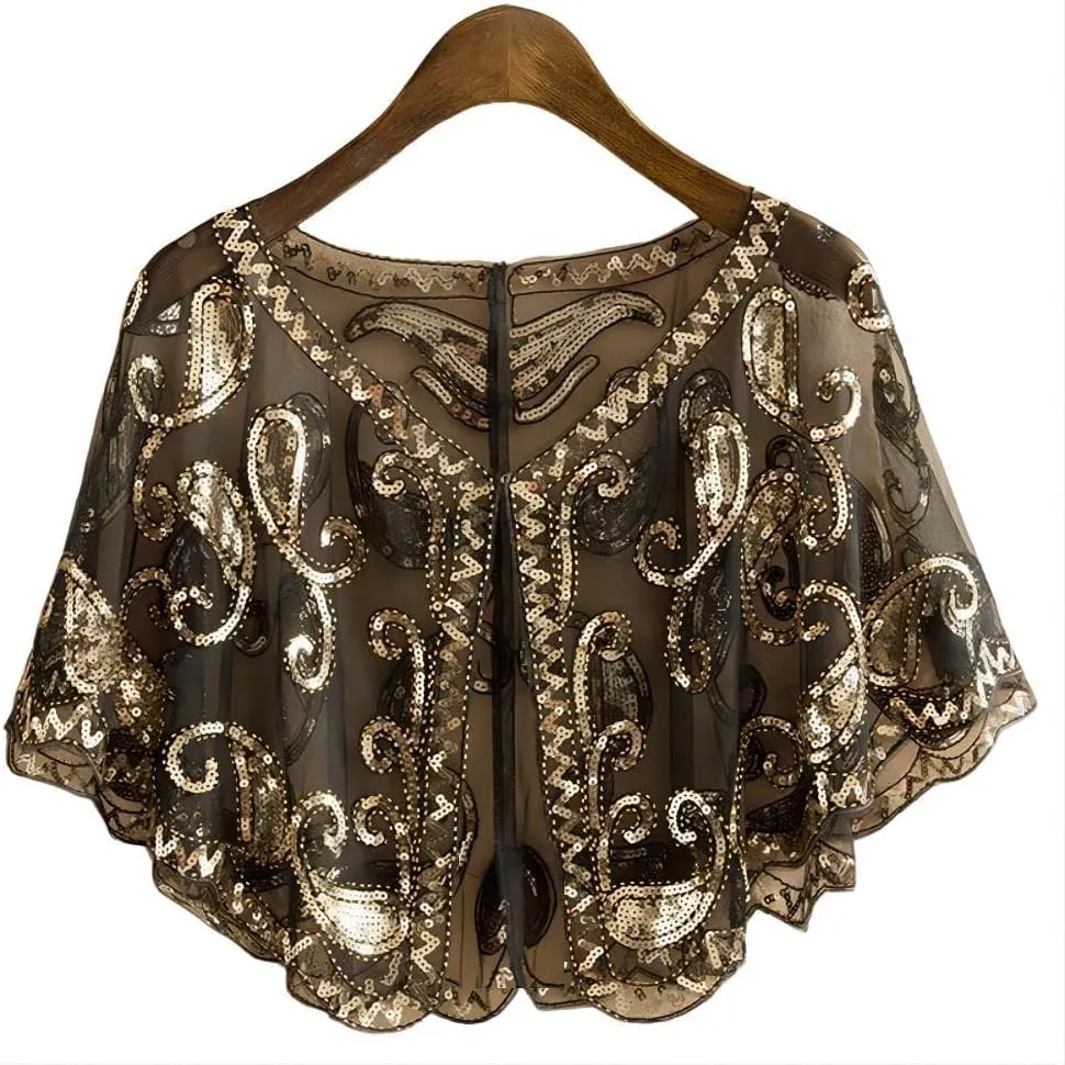 Specell 1920s Shawl Wraps Wedding Bridal Wrap Sequin Beaded Shawl For Evening Dresses Wedding Gatsby Party Harlem Night