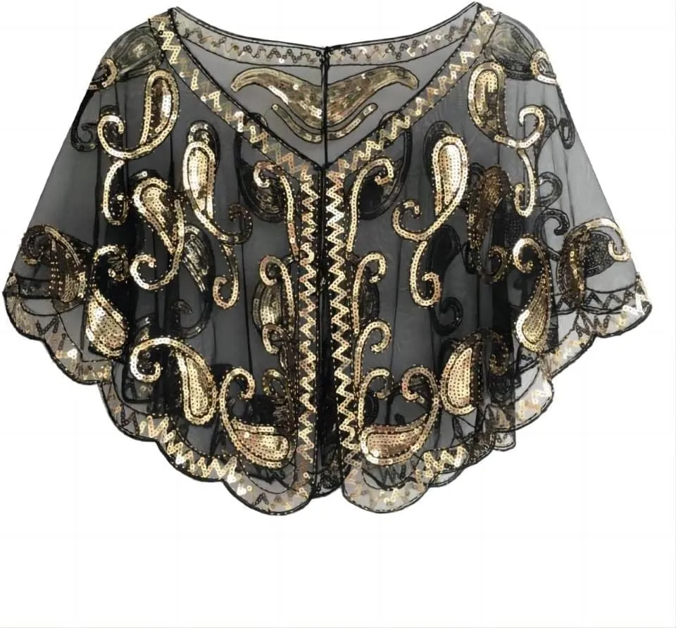 Specell 1920s Shawl Wraps Wedding Bridal Wrap Sequin Beaded Shawl For Evening Dresses Wedding Gatsby Party Harlem Night