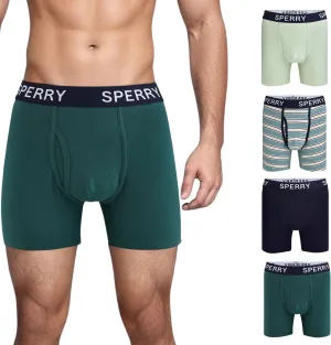 Sperry 4-Pack Mens Premium Cotton Stretch Boxer Briefs – Everyday Comfort Cotton Mens Boxer Briefs with Fly Pouch & 5” Inseam