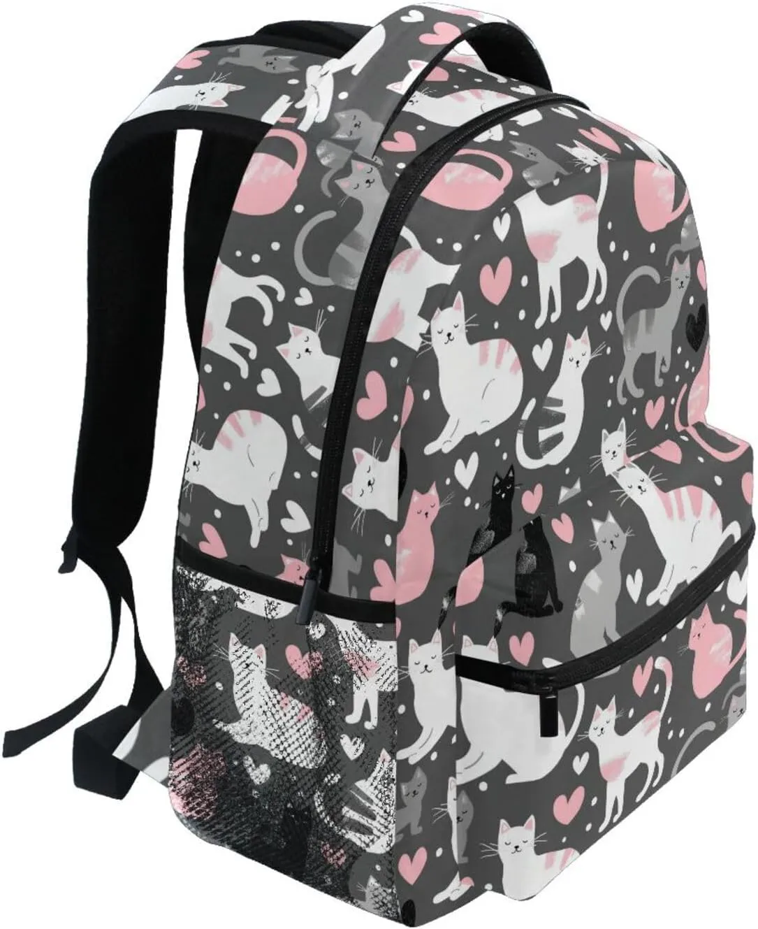 Sport Backpack for Teacher Nurse Waterproof Backpack with Chest Strap for Business Work College Travel Trip Cartoon Cute Grey White Peach Cats