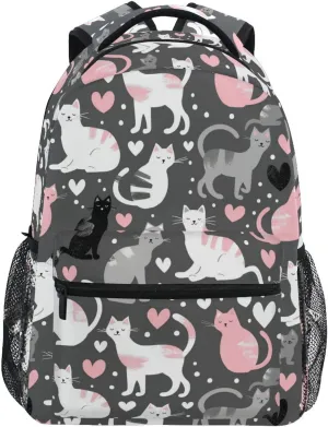 Sport Backpack for Teacher Nurse Waterproof Backpack with Chest Strap for Business Work College Travel Trip Cartoon Cute Grey White Peach Cats