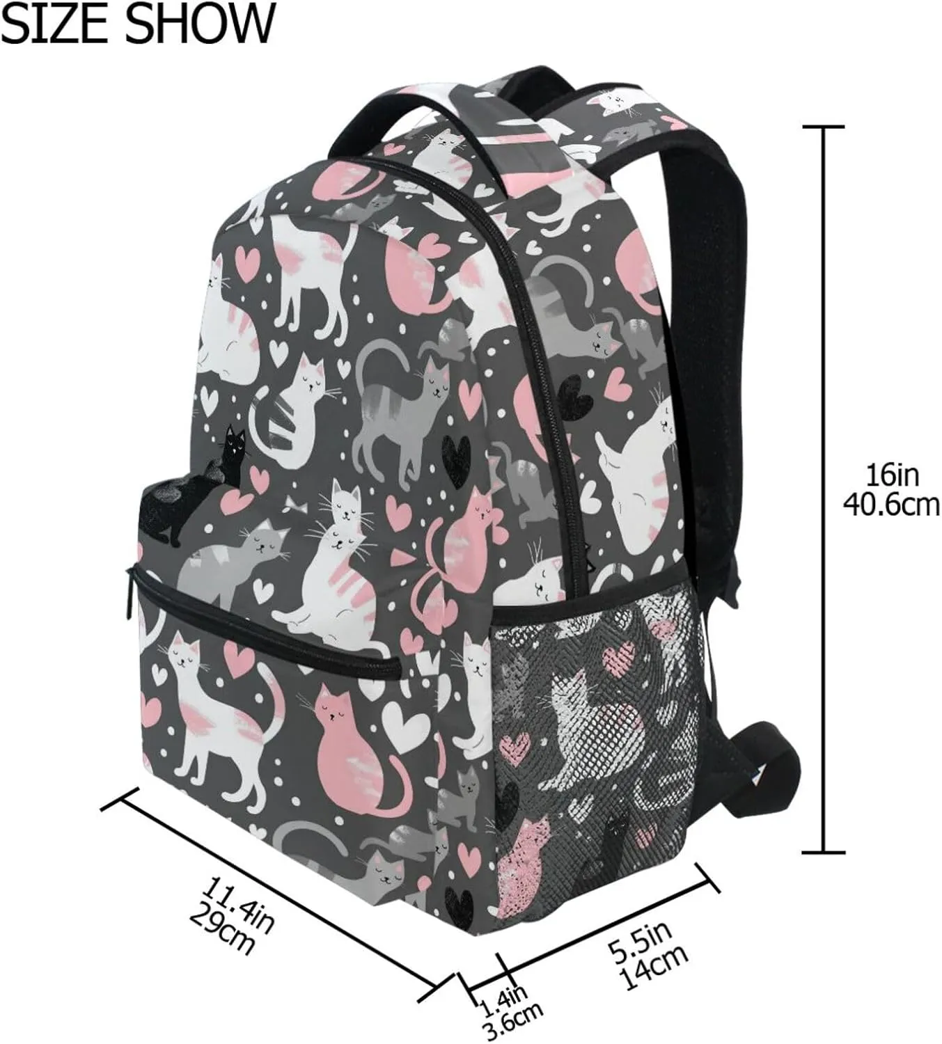 Sport Backpack for Teacher Nurse Waterproof Backpack with Chest Strap for Business Work College Travel Trip Cartoon Cute Grey White Peach Cats