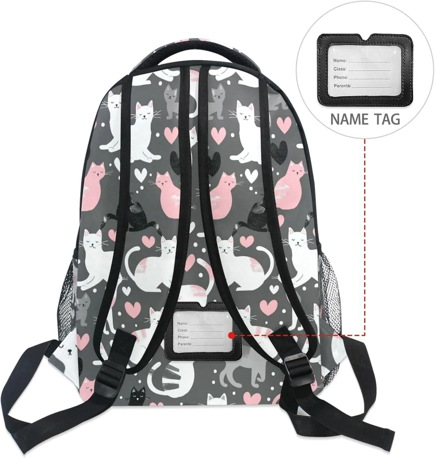 Sport Backpack for Teacher Nurse Waterproof Backpack with Chest Strap for Business Work College Travel Trip Cartoon Cute Grey White Peach Cats