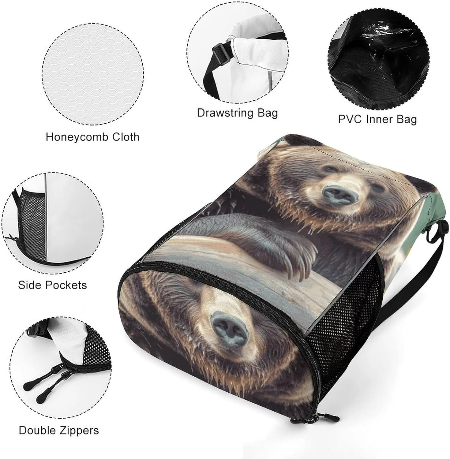 Sport Drawstring Backpack Beach Bag Grizzly Bear Drawstring Bag Suitable for Fitness And Swimming