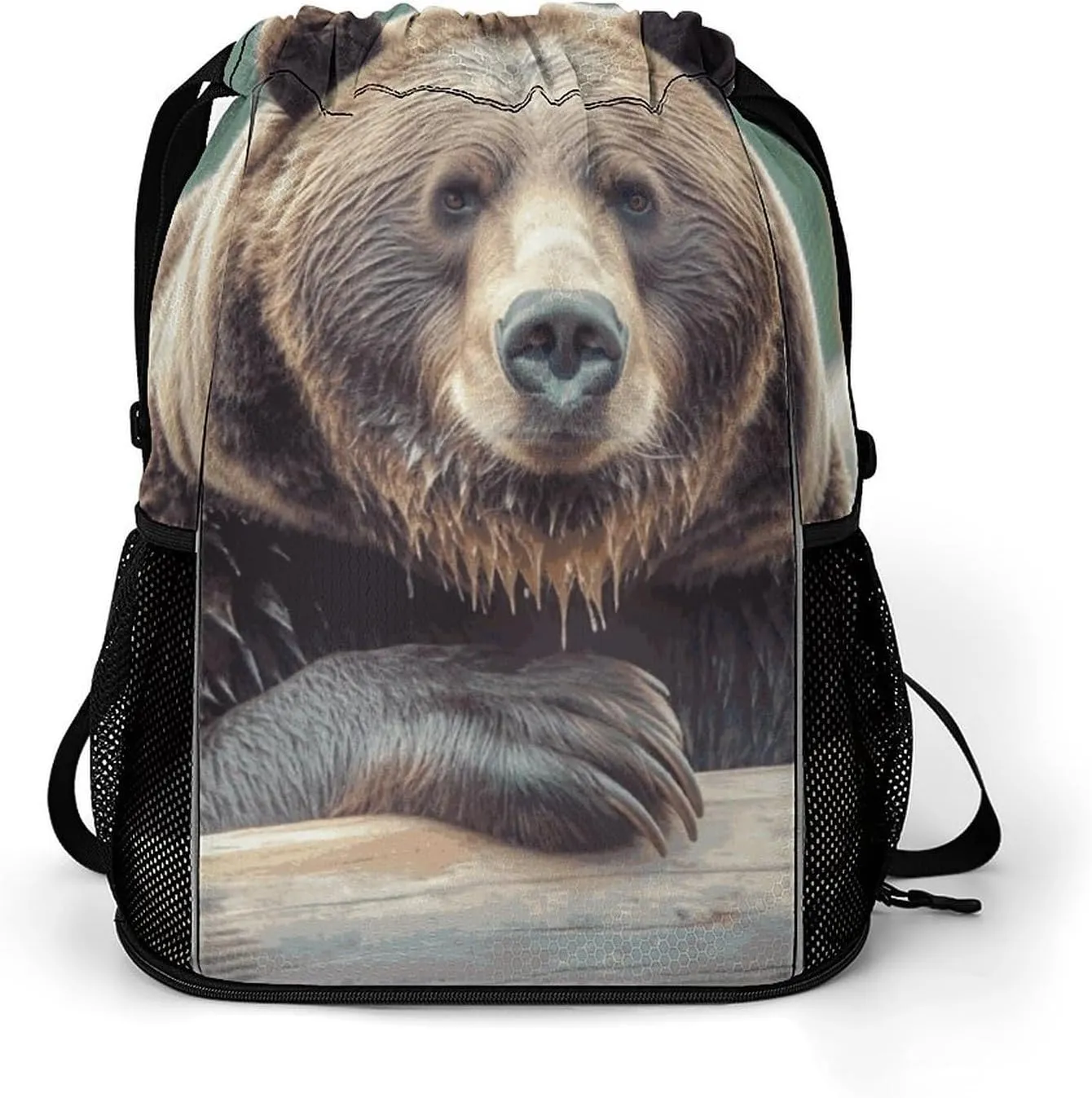 Sport Drawstring Backpack Beach Bag Grizzly Bear Drawstring Bag Suitable for Fitness And Swimming