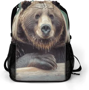Sport Drawstring Backpack Beach Bag Grizzly Bear Drawstring Bag Suitable for Fitness And Swimming