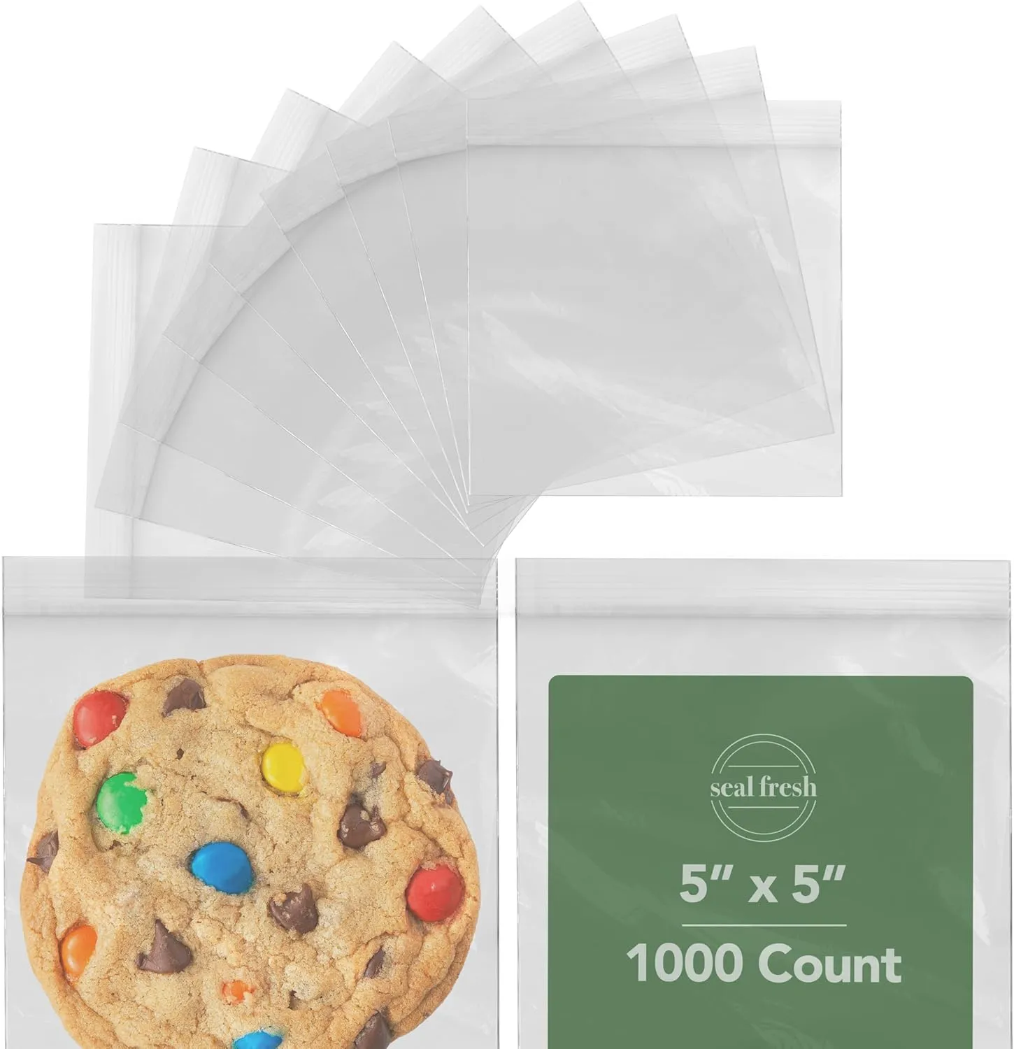 Square Snack Bags – 5" x 5" (1000 Count), 2 Mil – Clear Plastic Reclosable Baggies with Resealable Lock Seal Zipper – Zip Bags, Plastic Resealable, Snack Size, Treat Bags