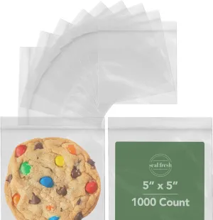 Square Snack Bags – 5" x 5" (1000 Count), 2 Mil – Clear Plastic Reclosable Baggies with Resealable Lock Seal Zipper – Zip Bags, Plastic Resealable, Snack Size, Treat Bags