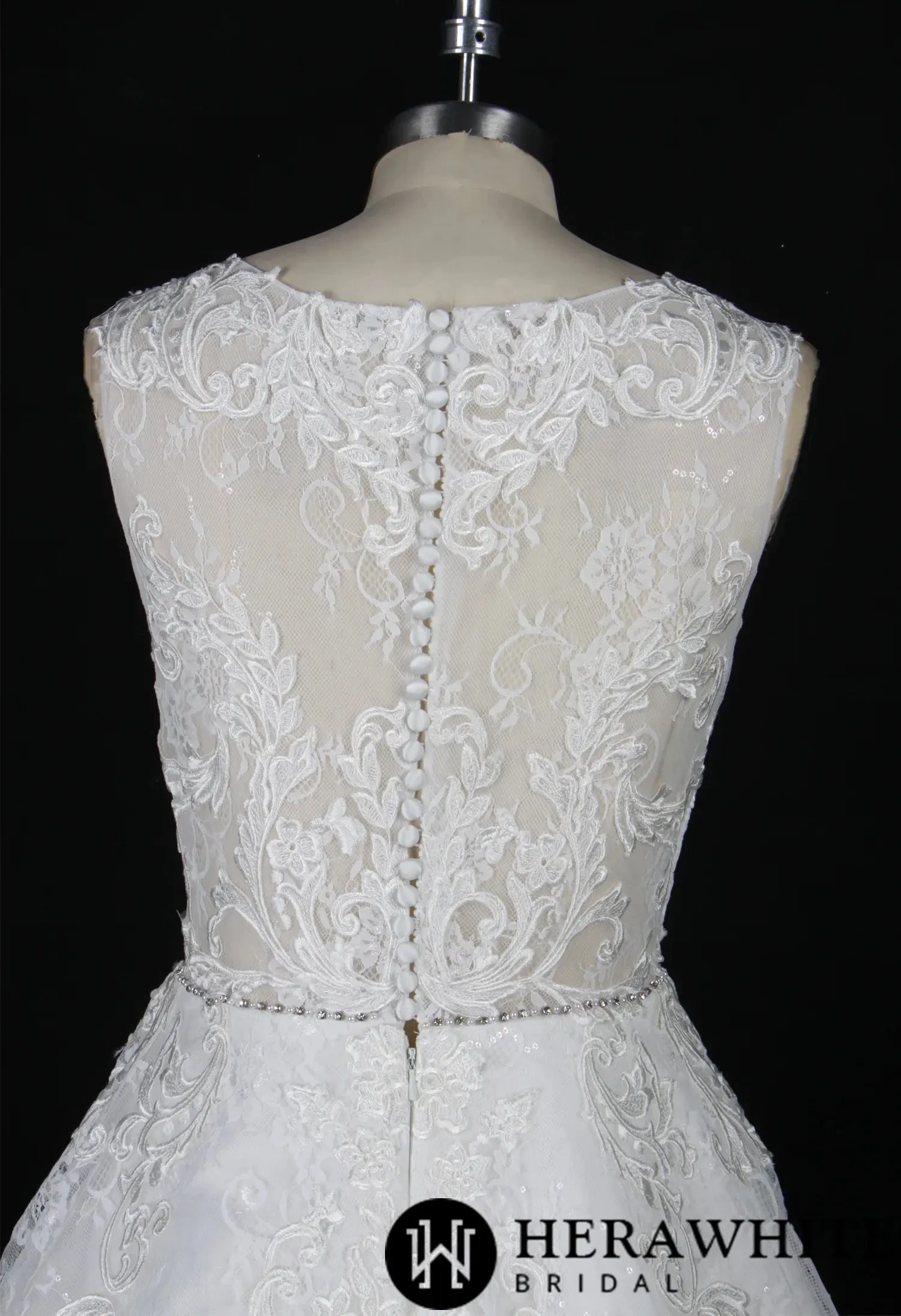 Strapless Embroidered Lace Illusion Bodice Wedding Dress