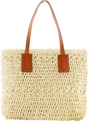 Straw Bag for Women Woven Beach Structured Tote Handmade Crochet Carteras De Mujer Summer Shoulder Bohemian Pom Travel