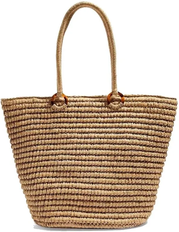 Straw Bag Womens Straw Beach Bag Shoulder Bags Vacation Purse Straw Purse for Summer Shopping Shoulder Tote Handbags