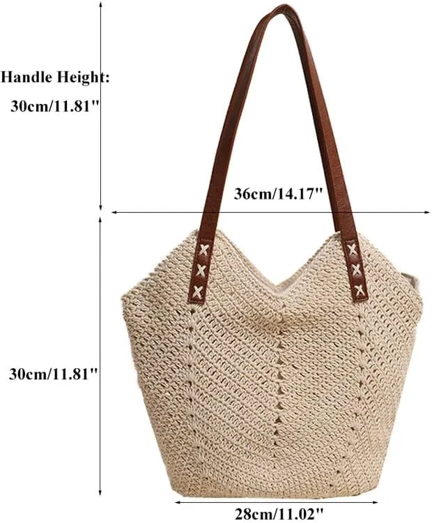 Straw Beach Bags for Women Straw Tote Bag Summer Hobo Purse Woven Shoulder Handbag for Vacation Holiday Casual Beige