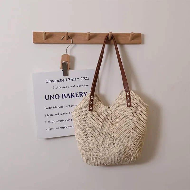 Straw Beach Bags for Women Straw Tote Bag Summer Hobo Purse Woven Shoulder Handbag for Vacation Holiday Casual Beige