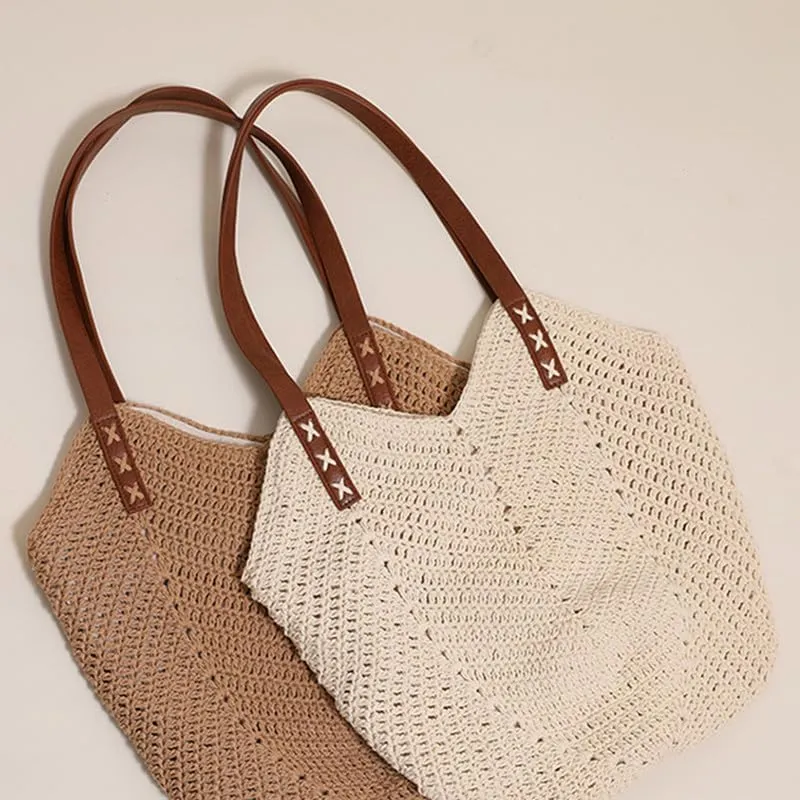 Straw Beach Bags for Women Straw Tote Bag Summer Hobo Purse Woven Shoulder Handbag for Vacation Holiday Casual Beige