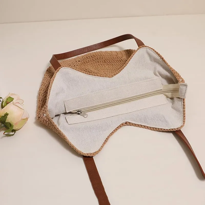 Straw Beach Bags for Women Straw Tote Bag Summer Hobo Purse Woven Shoulder Handbag for Vacation Holiday Casual Brown