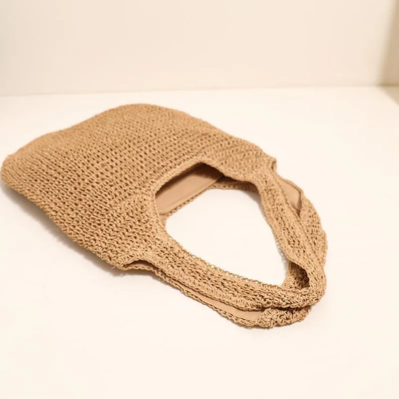 Straw Big Purse Shoulder Tote for Women Summer Beach Shoulder Handbag Straw-Woven Large Tote Purse for Travel Brown