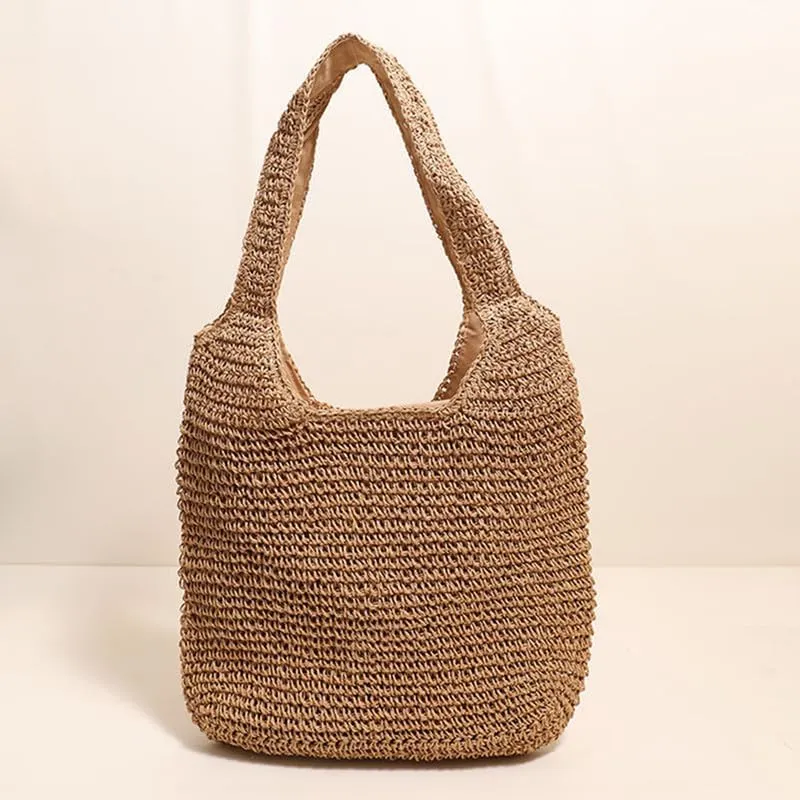 Straw Big Purse Shoulder Tote for Women Summer Beach Shoulder Handbag Straw-Woven Large Tote Purse for Travel Brown