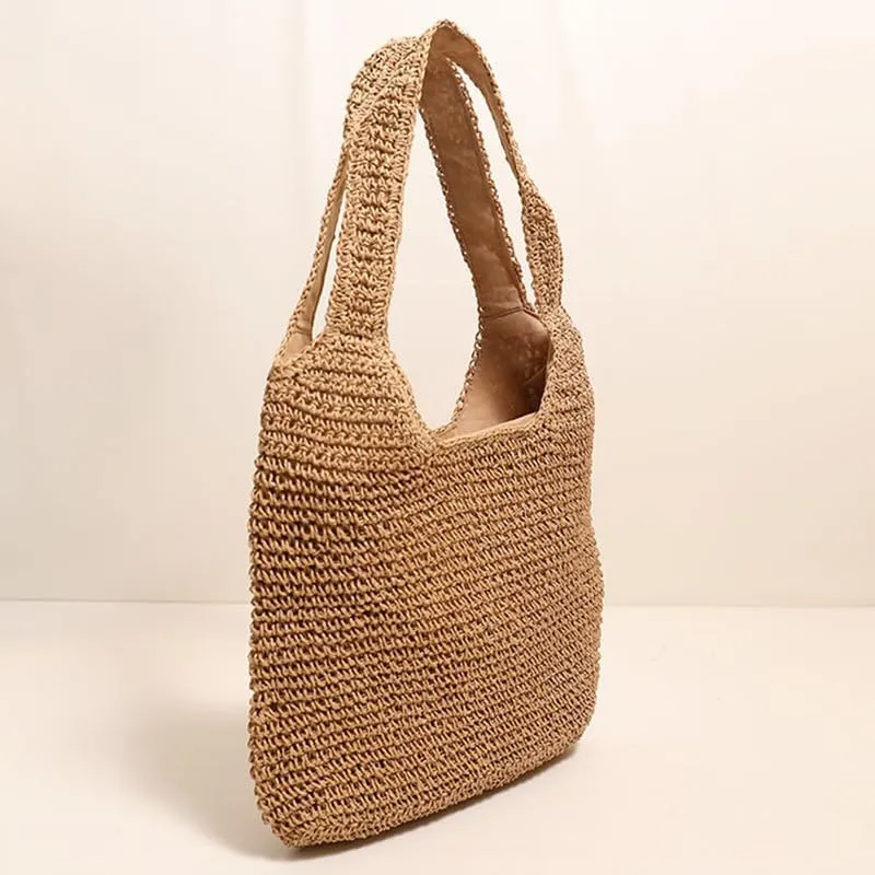 Straw Big Purse Shoulder Tote for Women Summer Beach Shoulder Handbag Straw-Woven Large Tote Purse for Travel Brown