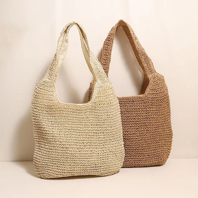 Straw Big Purse Shoulder Tote for Women Summer Beach Shoulder Handbag Straw-Woven Large Tote Purse for Travel Brown