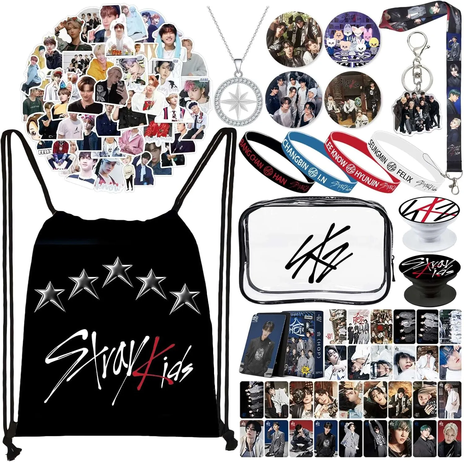 StrayKids Merch Gift Set, KPOP SKZ Stuff Accessories Gym Drawstring Bags Set