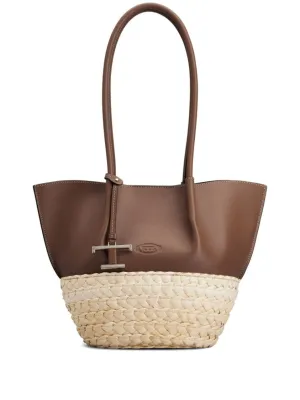 Structured Leather And Straw Bag